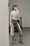 RUI fish scale stitching mesh flared pants RSS23KN06 nightfall black and gray gradient